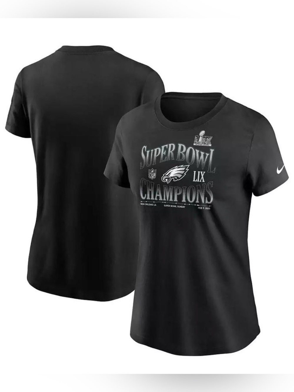 Nike Philadelphia Eagles Super Bowl LIX Champions Women's T-Shirt Black XL NFL - Picture 4 of 8